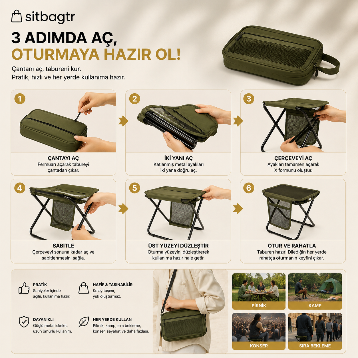 SitBagTR Portatif Çantalı Tabure