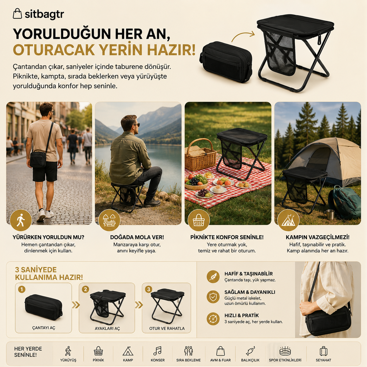 SitBagTR Portatif Çantalı Tabure